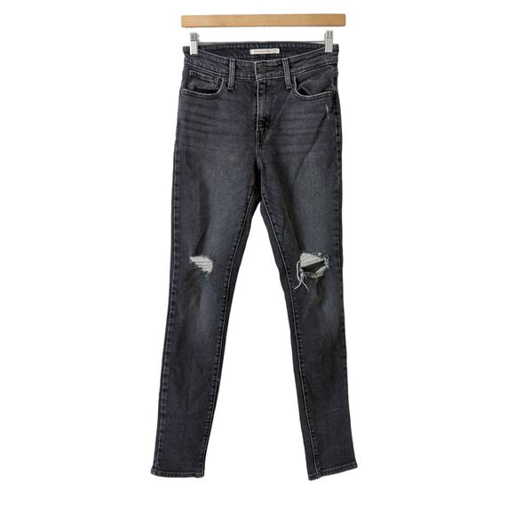Levi's 721 High Rise Skinny Jeans 26 Distressed Ripped Vintage Wash Black Gray - Picture 1 of 6